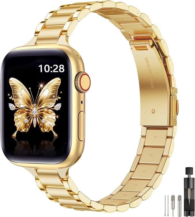 WFEAGL Thin Metal Bands Compatible with Apple Watch Band 42mm (Series 11 10) 41mm 40mm 38mm for W... | Amazon (US)