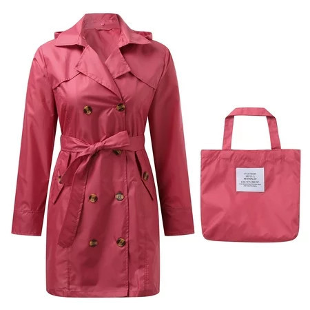 Sopiago Women s Trench Coat Double- Classic Lapel Overcoat Belted Slim Outerwear Coat with Hood Pink One Size | Walmart (US)