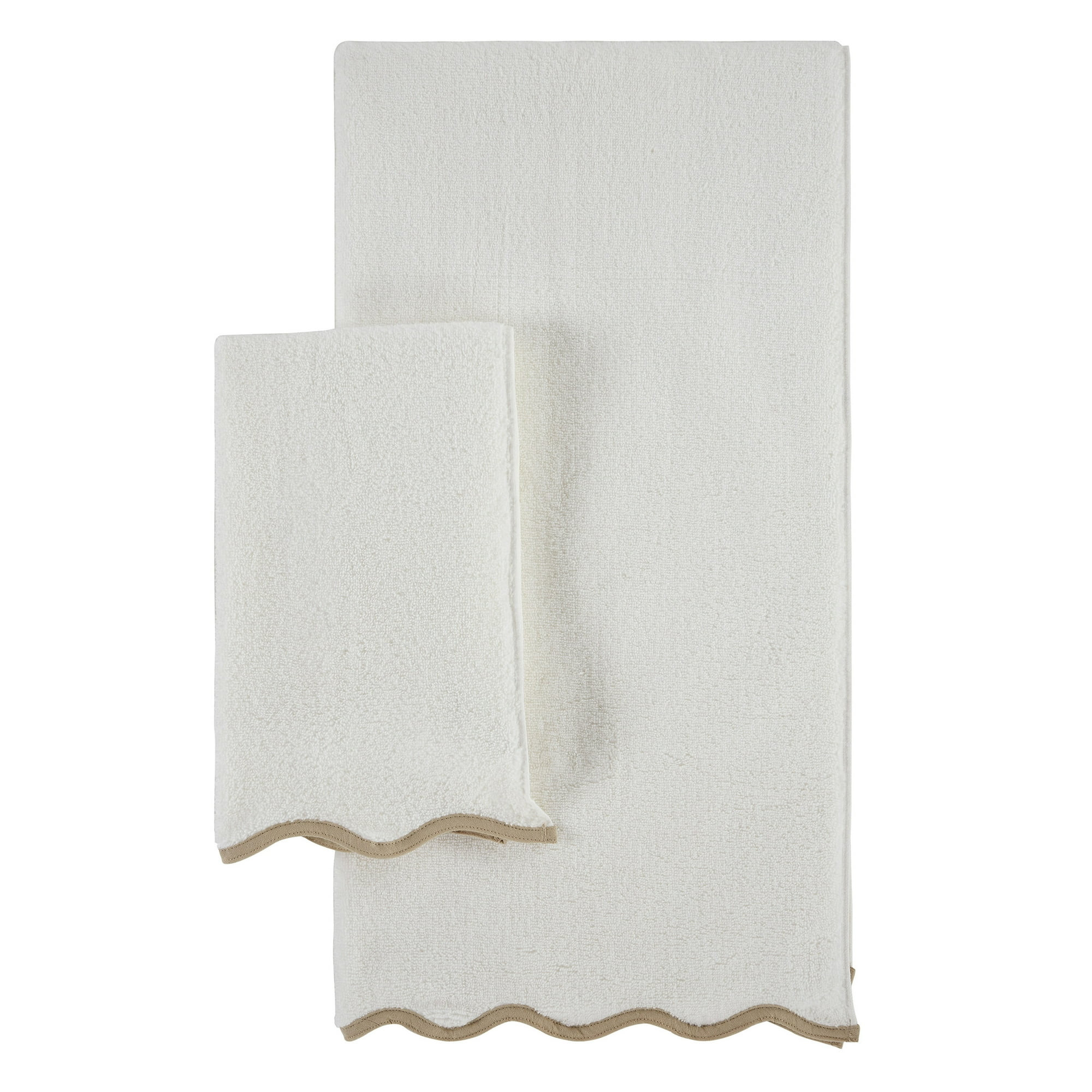My Texas House Whitney Scallop Border Cotton Hand and Bath Towels, Ivory (2 Count) | Walmart (US)
