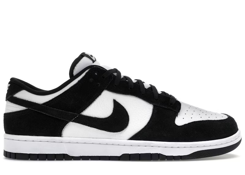 Men's Nike Dunk Low Retro SE Suede Panda Sneakers in White/Black | StockX