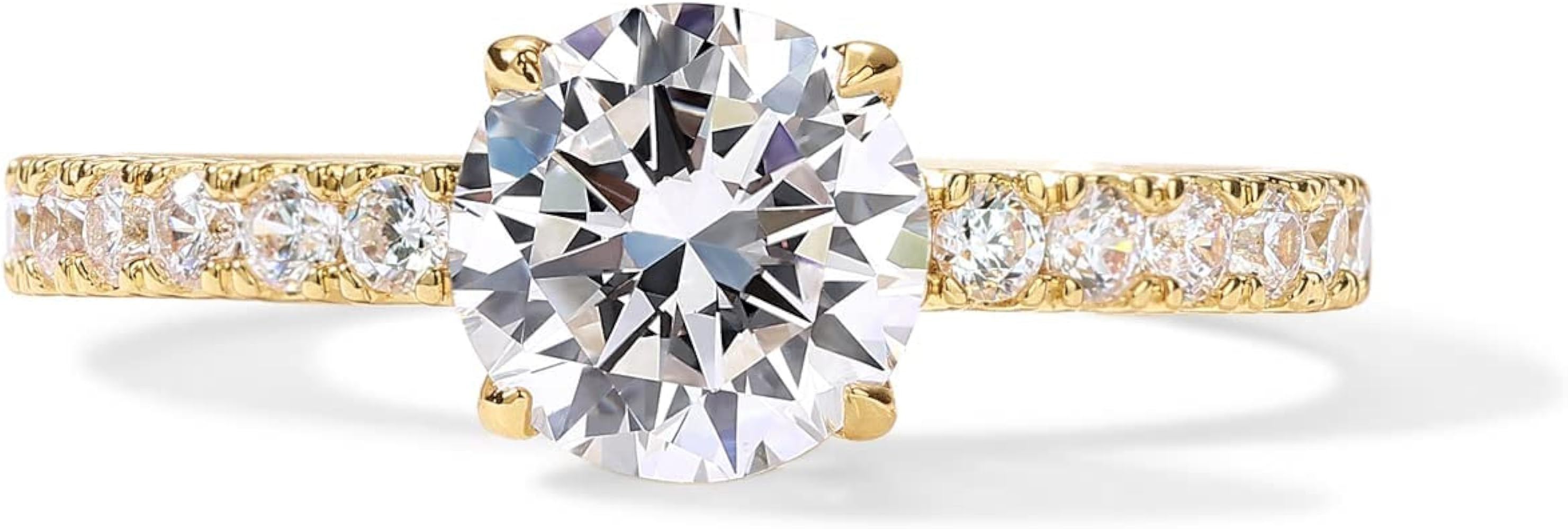 PAVOI 14K Gold Plated Engagement Rings for Women | Promise Wedding Band | 3CT Cushion Cut Round O... | Amazon (US)