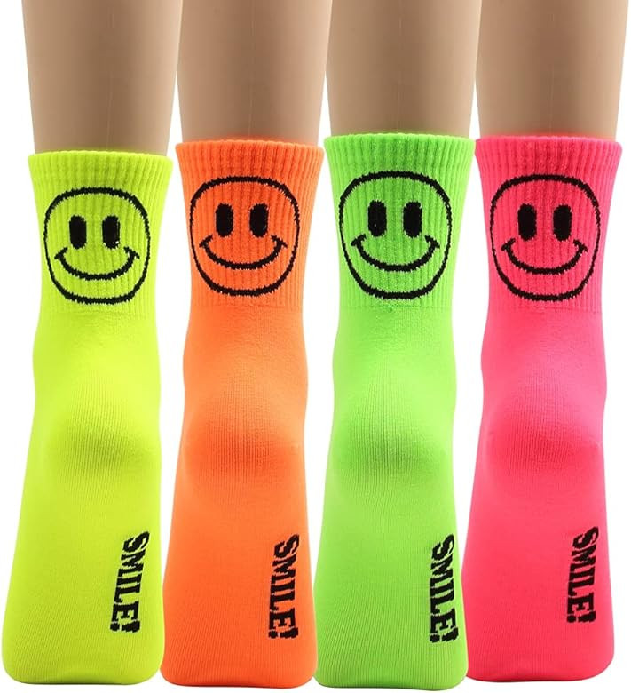 donoba Women Crew Ankle Neon Socks Vivid 5 Color For Teen 4 ~ 5 pairs | Amazon (US)