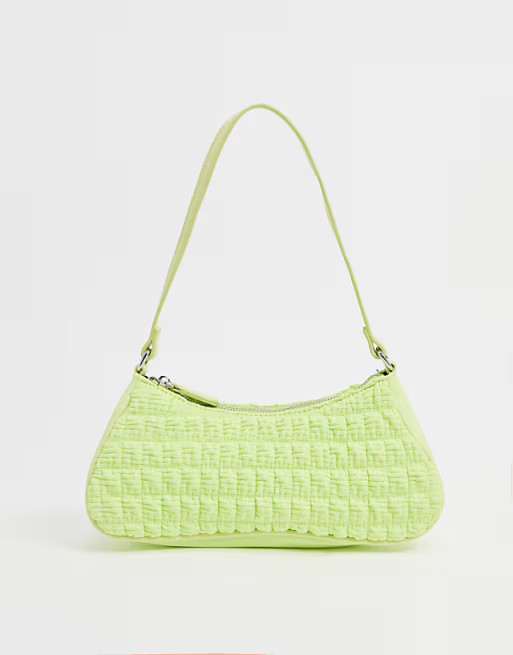 ASOS DESIGN ruched elongated 90s shoulder bag in lime | ASOS (Global)