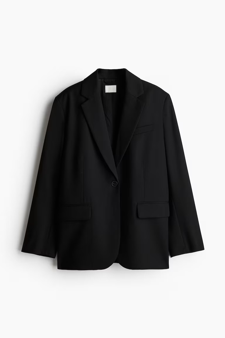 Loose-fit blazer - V-neck - Long sleeve - Black - Ladies | H&M GB | H&M (UK, MY, IN, SG, PH, TW, HK)