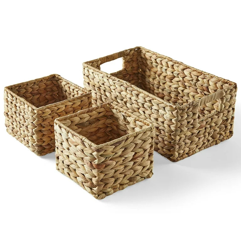 Better Homes & Gardens 3-Piece Natural Woven Water Hyacinth Decorative Storage Basket Set, 16 in ... | Walmart (US)