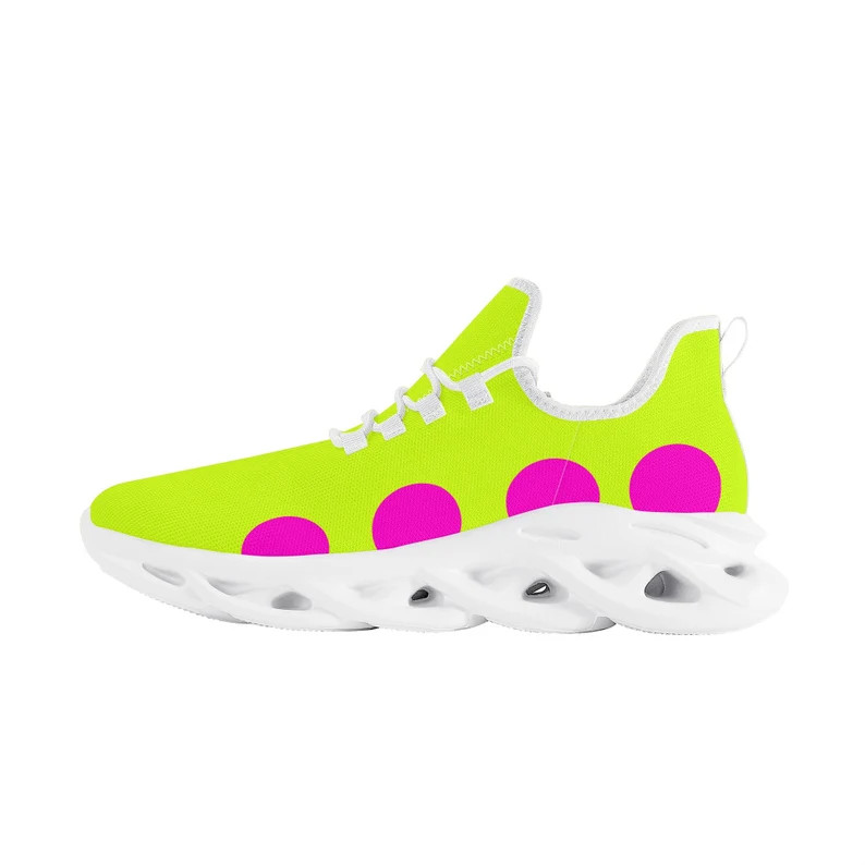 Neon Yellow with Pink Circles Women's Flex Control Sneakers | Etsy (US)