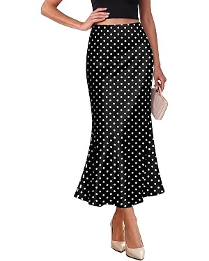 Silky satin midi skirt, hidden elastic high waist, sizes XS–XL for daily & party wear | Amazon (US)