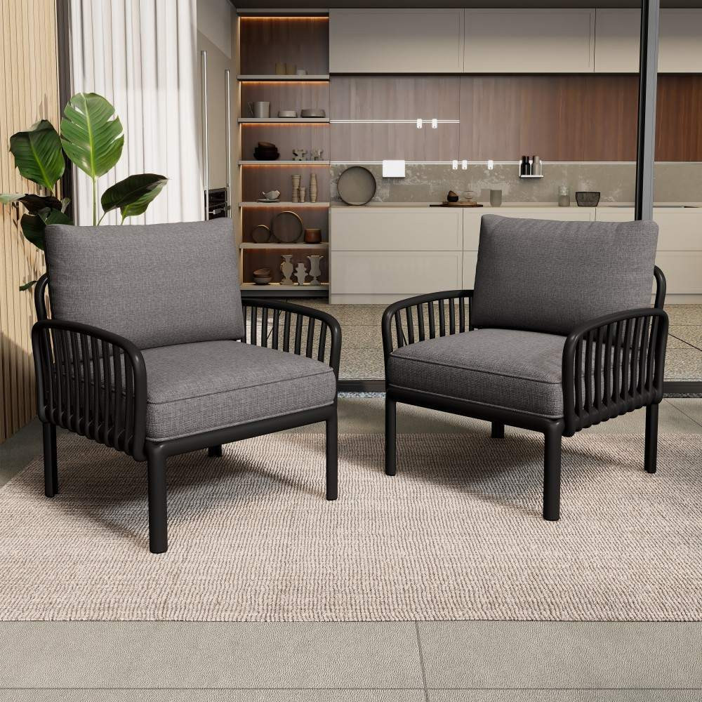 Coolbibila Set of 2 Modern Gray Upholstered Club Chairs with Black Plastic Frame for Living Room or Bedroom | AMARI-CHAIR-BLACK | Lowe's