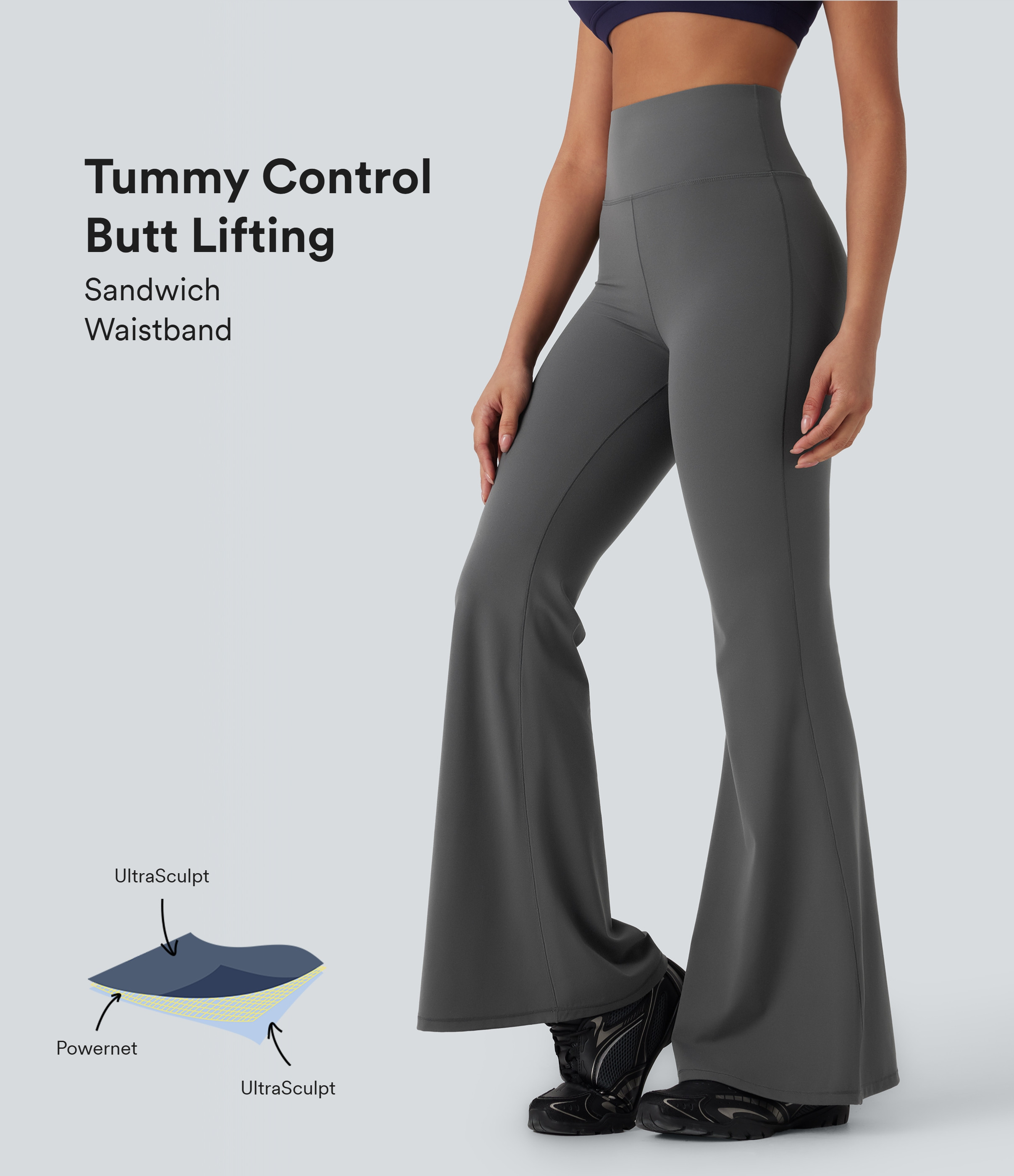 Halara Halara UltraSculpt™ SoCinched High Waisted Tummy Control Butt Lifting Shaping Yoga Flare Leggings  - Volcanic Ash - M(regular) | HALARA