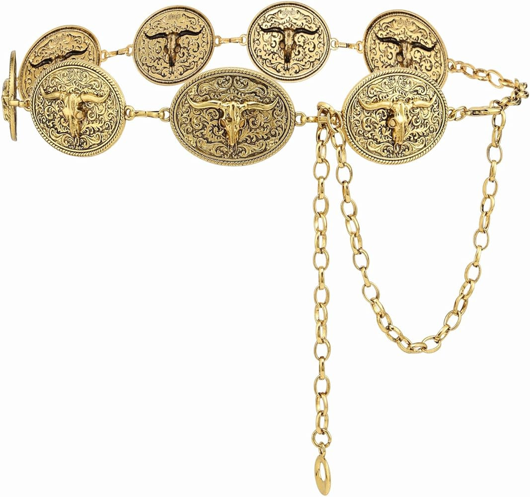 YooAi Western Metal Concho Belt for Women Cowgirl Chain Waist Belts for Dresses Jeans Country Con... | Amazon (US)