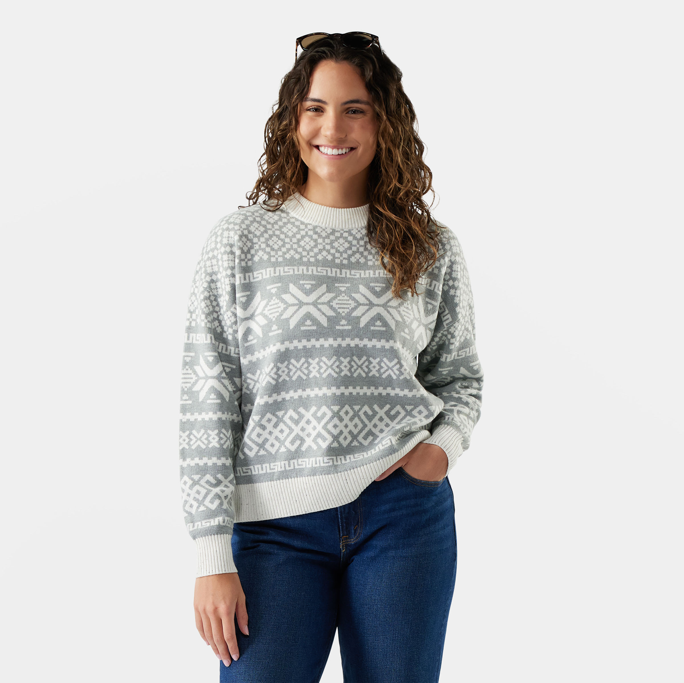 Smartwool Women's Edgewood Heritage Crew Sweater in Light Gray | Size: XS | Smartwool US