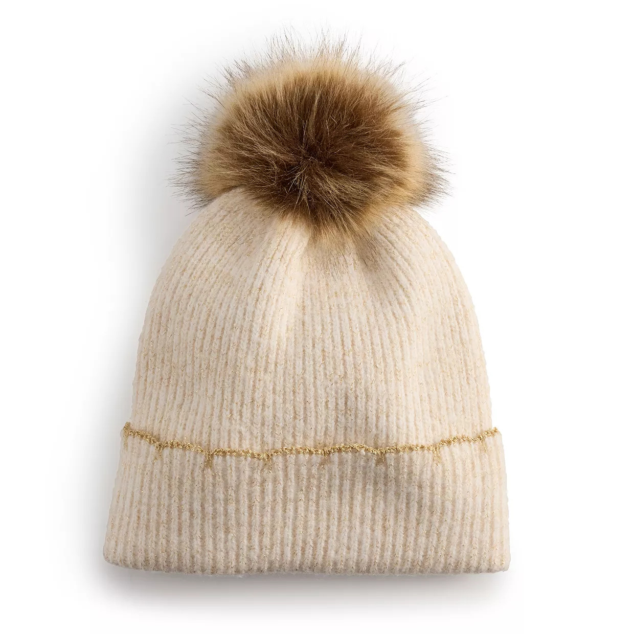 Women's LC Lauren Conrad Scalloped Faux Fur Pompom Beanie | Kohl's