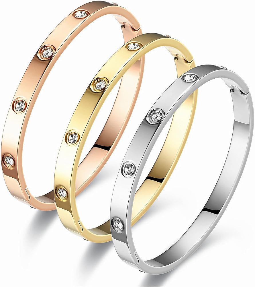 Love Bracelets Stainless Steel friendship Bracelet Cubic Zircon Filled Gold and Silver Female Wom... | Amazon (US)