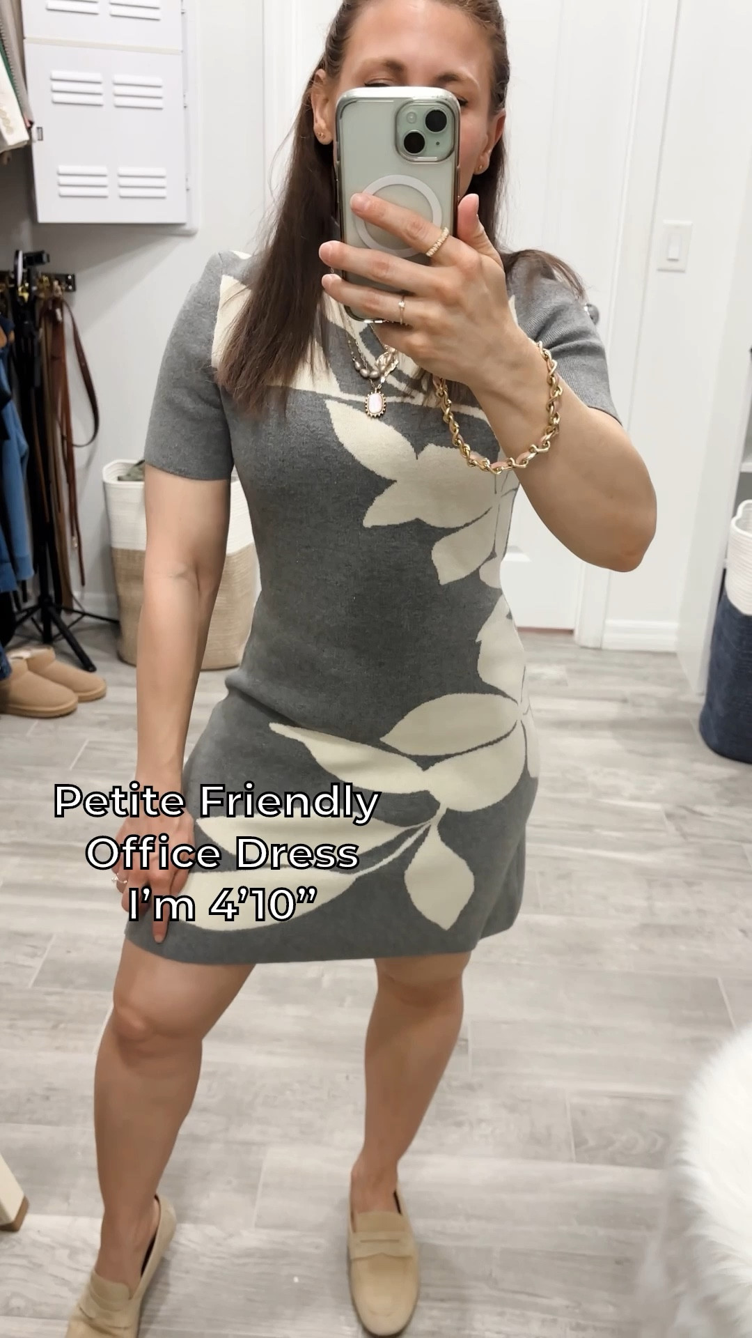 Petite friendly office dress that hits just above the knees and petite sizing. I’m almost 4‘10“ wearing my true size, extra small petite. There are a bunch of different patterns and colors to choose from.

#LTKSpringSale #LTKWorkwear #LTKPetite