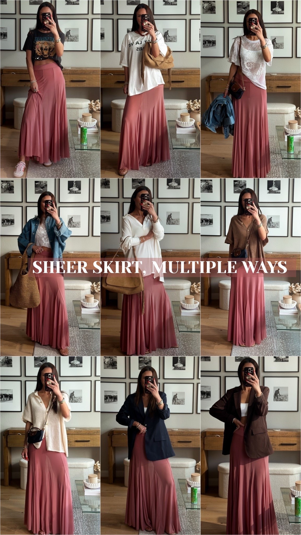 Styling a sheer skirt multiple ways ♥️
I’m 5’6” 1/2 - 130lbs.
Sheer skirt - medium
Tiger graphic - linked similar.  Mine is very old + unavailable.
Oversized graphic tee - XL
Sheer Lace Top - medium
Denim Shacked - Large
White waffle knit - Large (also linked similar options)
Brown SS cardigan - small (runs big)
Cream SS cardigan - small
Blue Blazer - Medium
Brown Blazer - Medium (could have done small)
Fringe Purse - Zara (last year) linked similar 

#amazonfashion #sheerskirt #springoutfits
Spring Outfits 2026
Date Night Outfits


#LTKootd #LTKOver40 #LTKFestival
