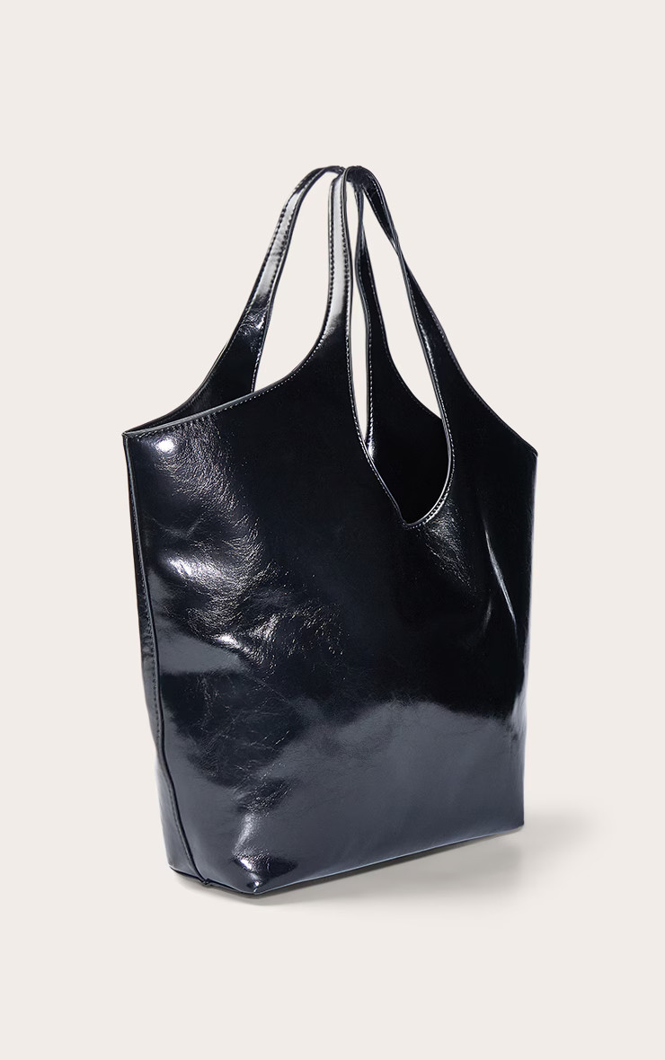 Black PU Large Shopper Tote Bag | PrettyLittleThing US