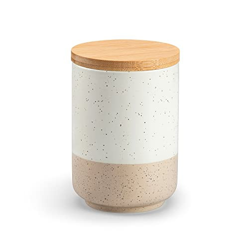 vancasso Sabine Small Ceramic Canister with Airtight Wood Lid - 18 oz Kitchen Storage for Coffee, Sugar, Tea & Spices - Compact Countertop Jar | Amazon (US)