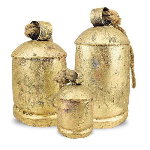 Shabby Chic Vintage Bell Brass Coated Country Style Rustic Bell Wall Hanging Harmony Giant Cow Bells Lucky Charm Christmas Bell (Harmony Bell Set of 3) | Amazon (US)