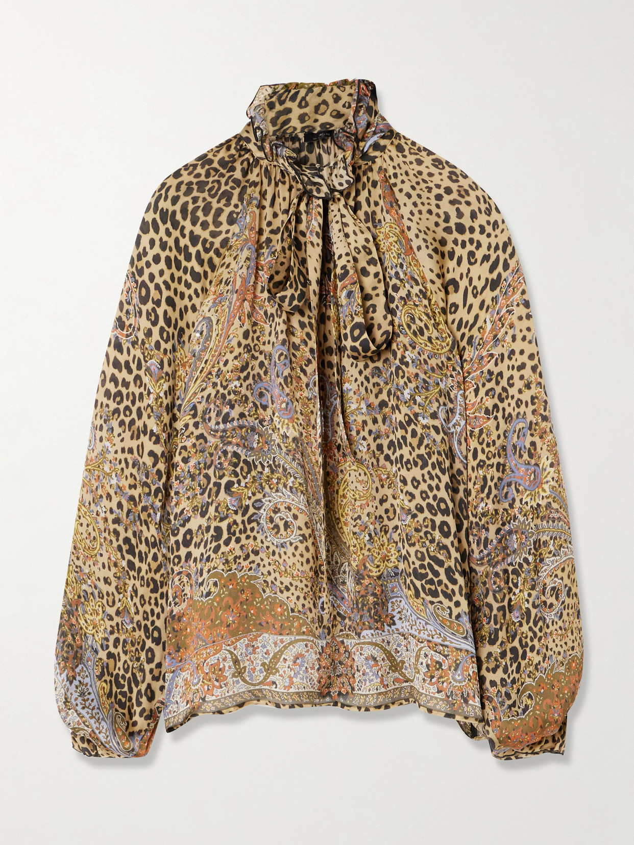 Etro - Pussy-bow Gathered Printed Silk-chiffon Blouse - Animal print | NET-A-PORTER (US)