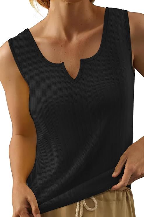 WIHOLL Womens Ribbed Tank Tops Summer Sleeveless V Neck Casual Basic Knit Shirts | Amazon (US)