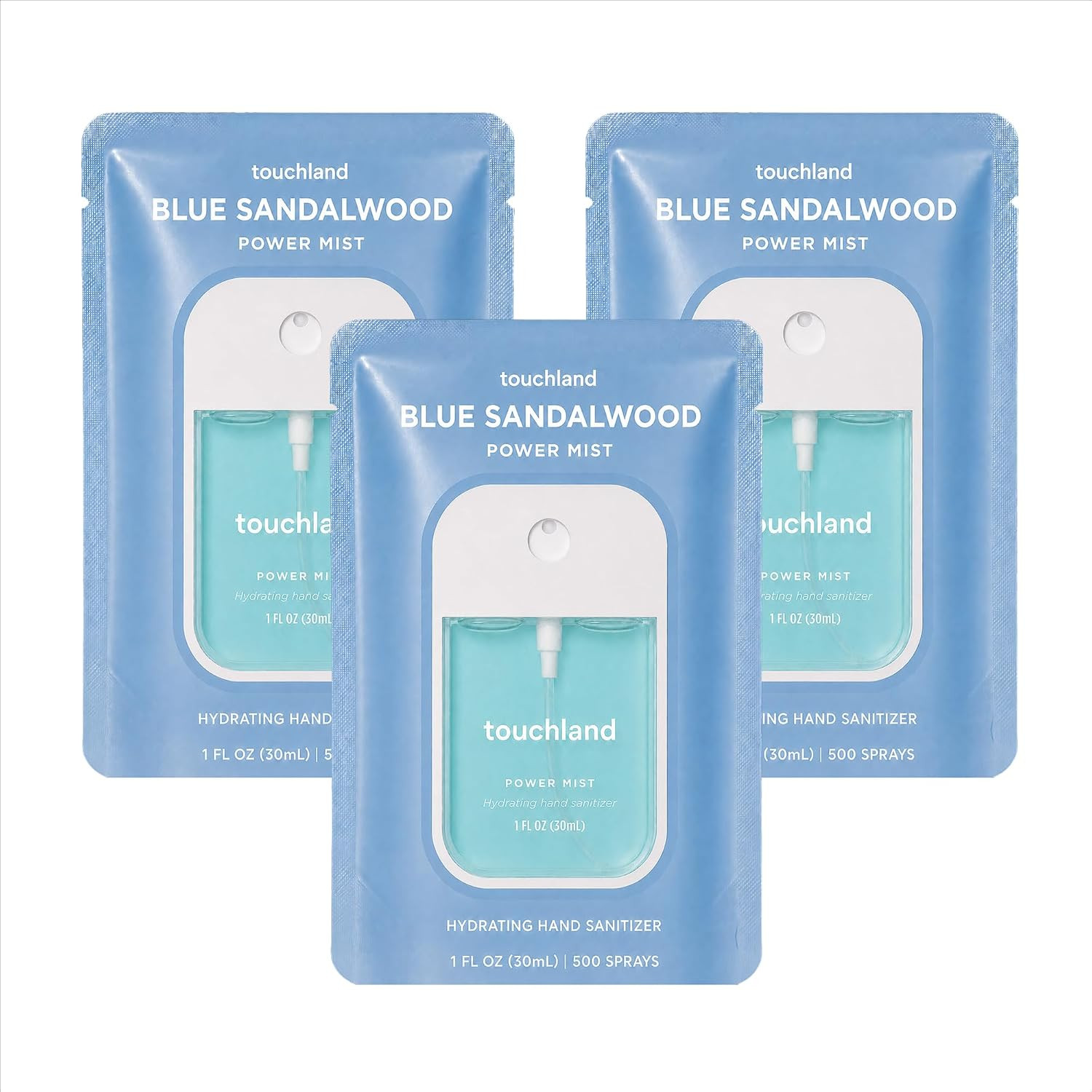 Touchland Blue Sandalwood Hydrating Hand Sanitizer Spray 3 Pack Travel Size | Amazon (US)