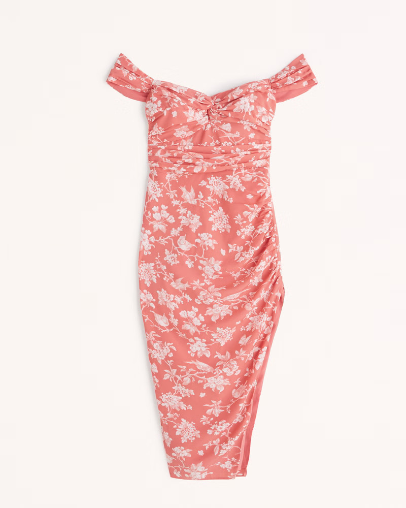 Off-The-Shoulder Ruched Midi Dress | Abercrombie & Fitch (US)