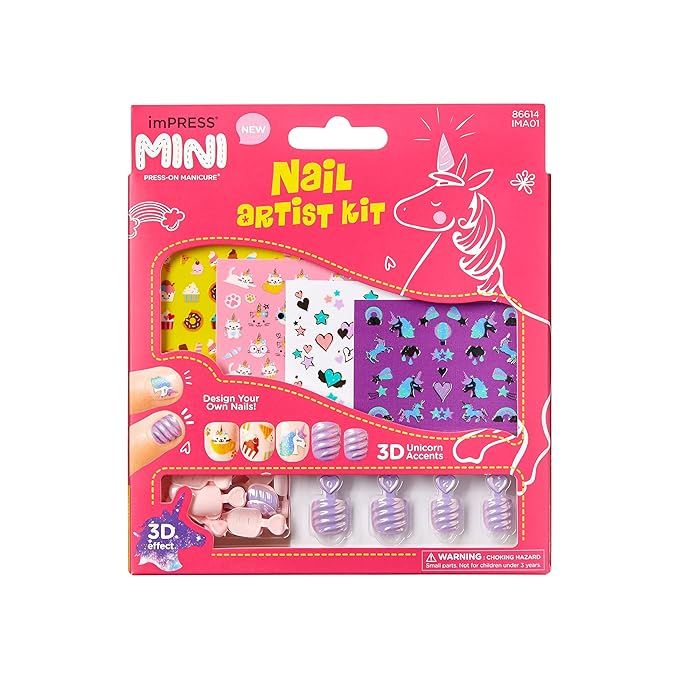 KISS imPRESS MINI Nail Artist Kit for Kids, Press-On Nails Manicure Set, 20 Fake Nails, 6 Accent ... | Amazon (US)