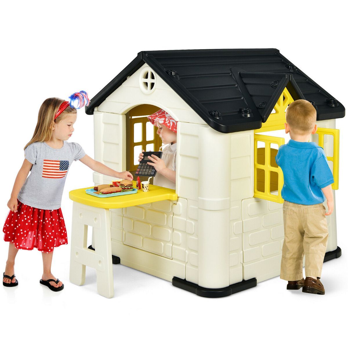 Costway Kid's Playhouse Games Cottage w/ 7 PCS Toy Set & Waterproof Cover | Target