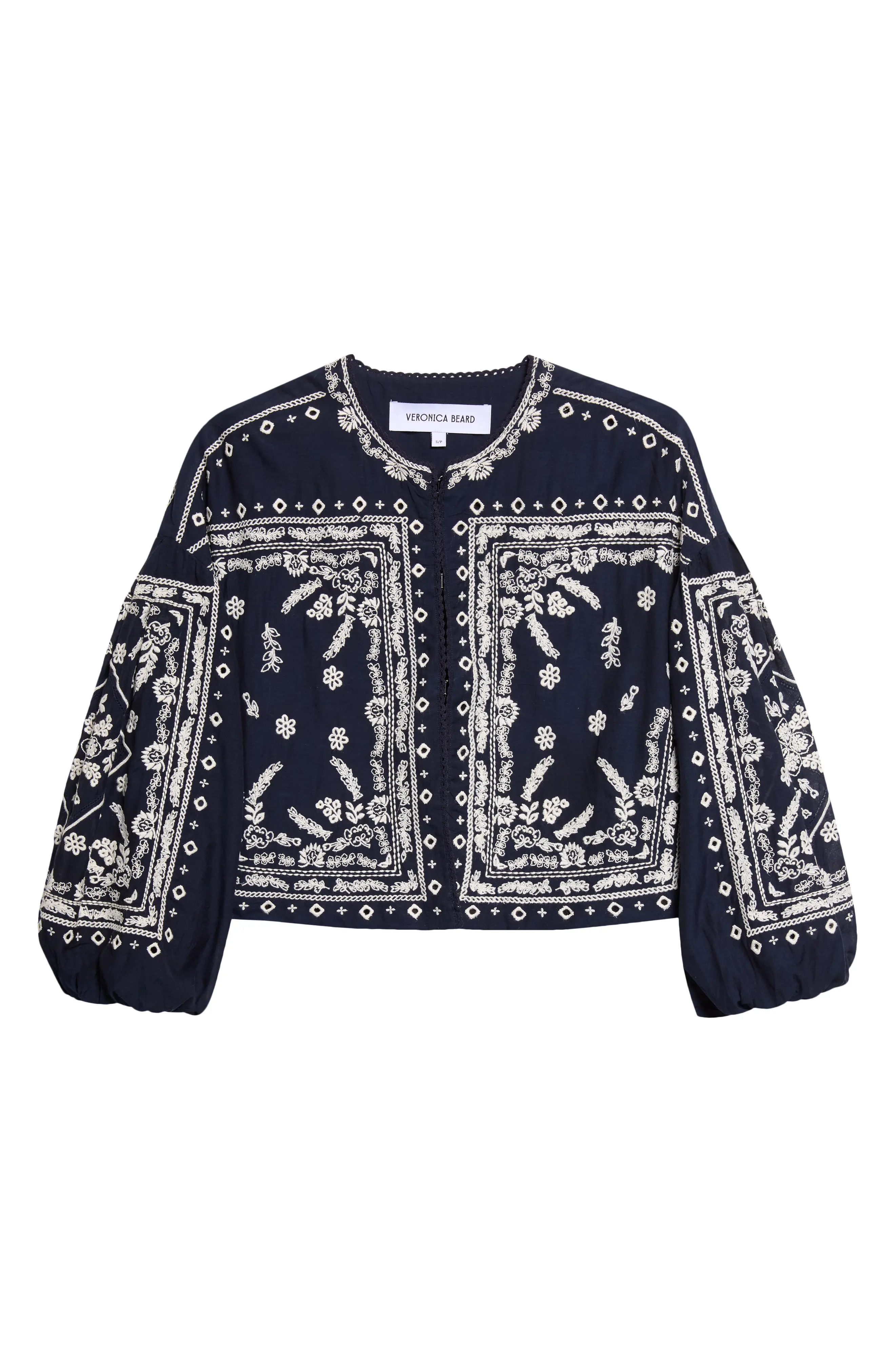 Veronica Beard Drake Embroidered Bandana Print Cotton Blend Jacket in Navy at Nordstrom, Size X-Large | Nordstrom