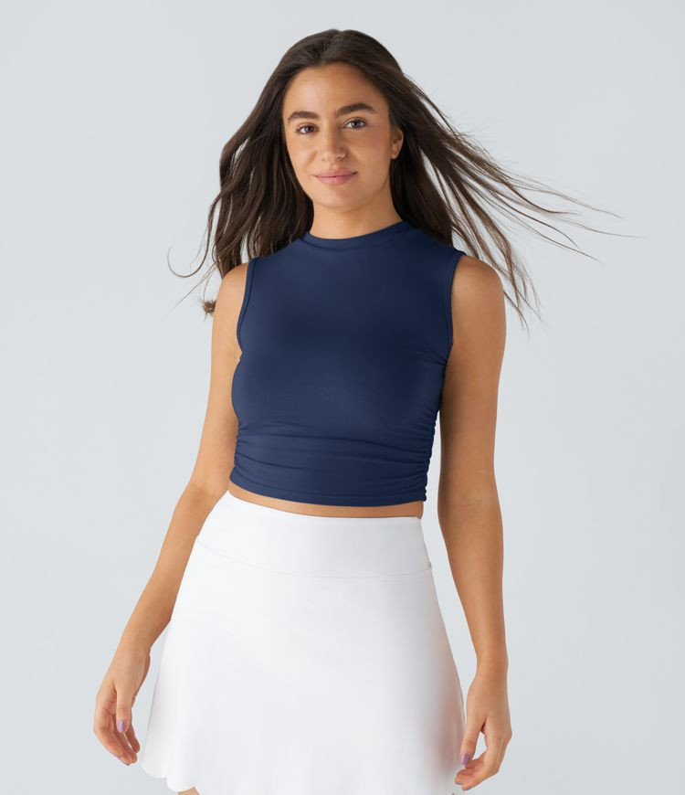 Women’s Round Neck Ruched Skinny Cropped Casual Tank Top - Halara | HALARA