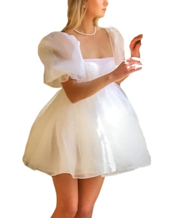 Fairy Mesh Tulle Dress for Women Puff Sleeve Mini Princess Dress Square Neck Prom Short Party Dre... | Amazon (US)