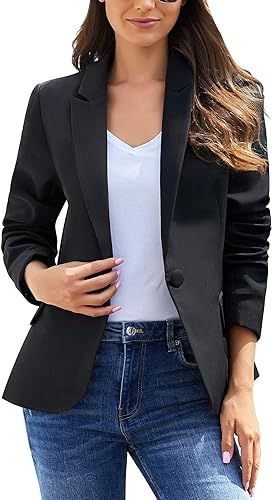 LookbookStore Womens Notched Lapel Pocket Button Work Office Blazer Jacket Suit | Amazon (US)
