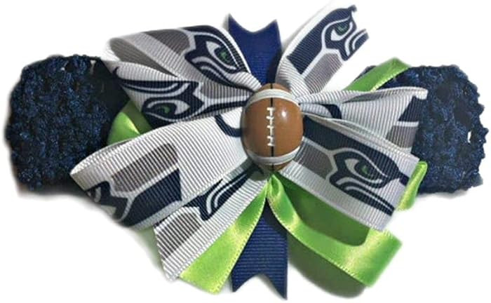 Seahawks Baby Girl Boutique Bow Crocheted Headband Fits Newborn to Adult | Amazon (US)