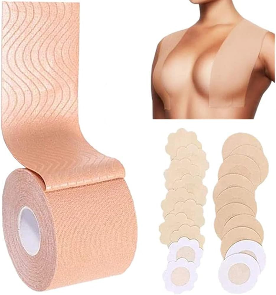 Boobs Tape - Breast Lift Tape 2" x 16" and 10 Pair Disposable Round Nipple Cover, Push up Boobs A... | Amazon (US)