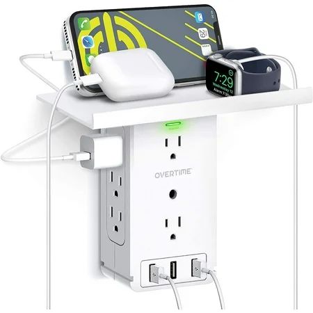 Overtime Outlet Extender 11 Port Wall Outlet Surge Protector - 8 AC and 3 USB Outlets with Shelf - W | Walmart (US)