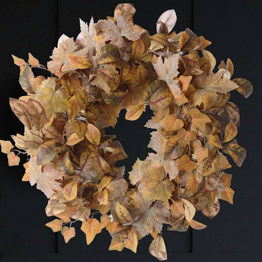 Fall Maple Leaves Wreath for Front Door, Autumn Natural Looking Sunset Yellow Maple Wreath for In... | Amazon (US)