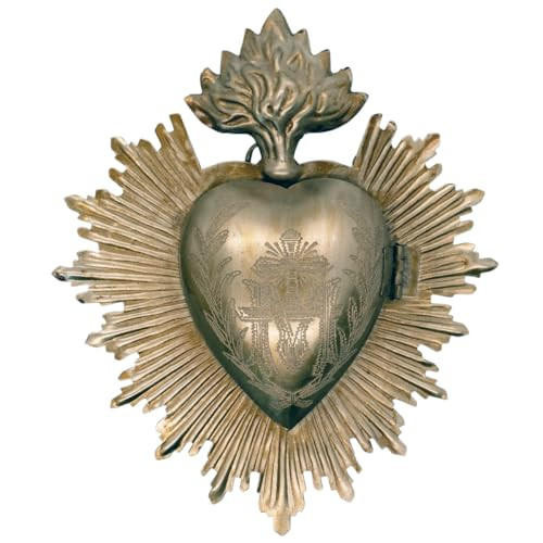 Metal Milagros Heart Wall Ornament | 5" Tall | Mexican Inspired Folk Art Religious Wall Decor | Gold-Tone | Immaculate Heart of Mary Symbol | Catholic Home Decoration (Gunmetal Gold-Tone) | Amazon (US)
