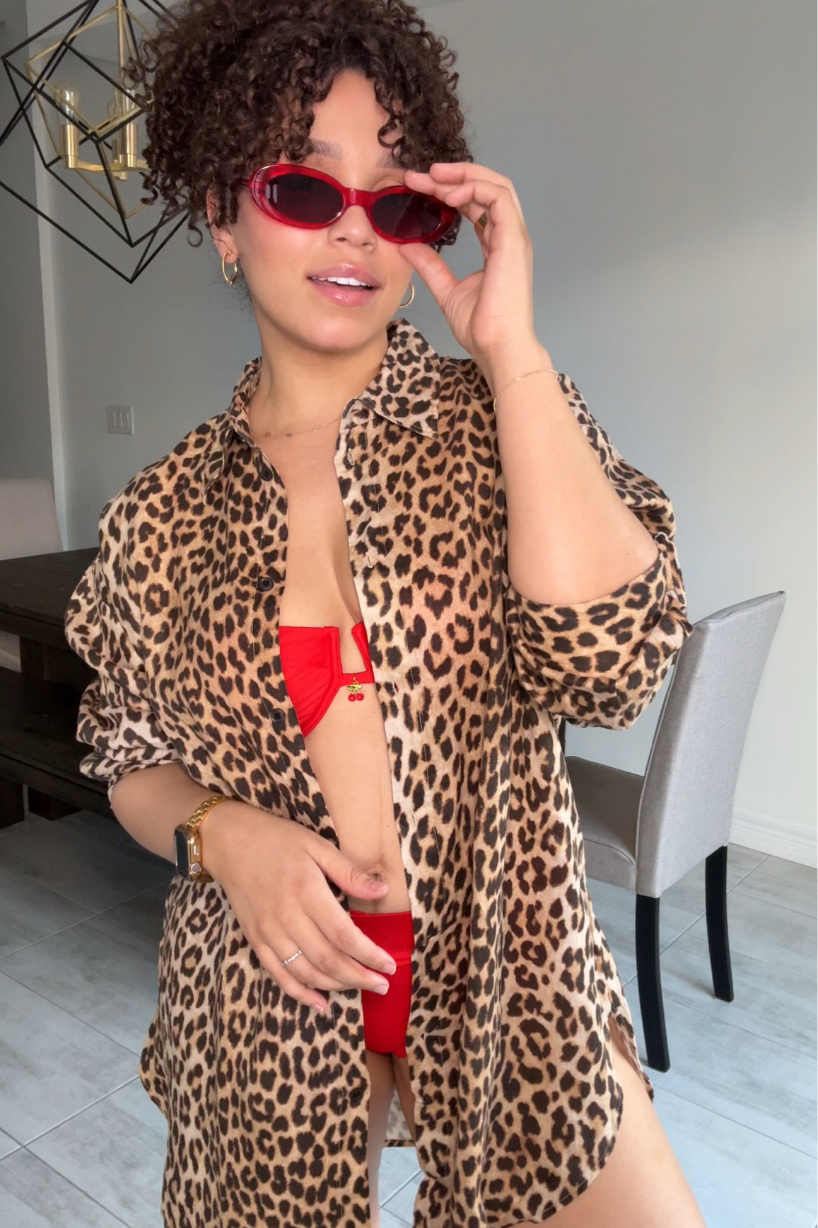 Leopard print swimsuit linen cover up, linen shirt, leopard print shirt, cherry bikini, high waist bikini bottoms, 

#LTKcurves #LTKtravel #LTKstyletip