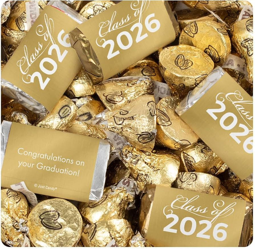 124 Pcs Gold Graduation Candy Assortment - Class of 2026 Assorted Wrapped Miniatures & Gold Foile... | Amazon (US)