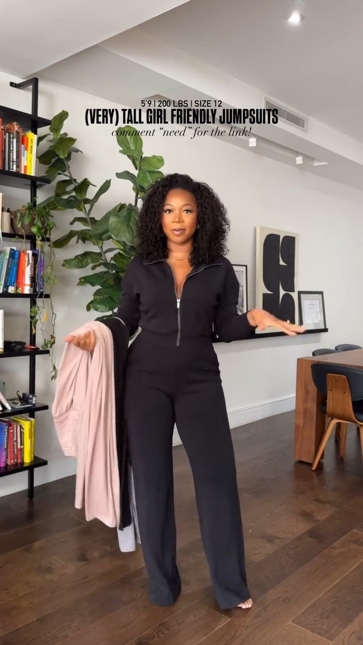 I am 5’9 200 lbs with a 35 inseam wearing a medium in the jumpsuits but will size down to a small!! Wearing a large tall in the long sleeve and you can use code JANESHAXSPANX for money off that one!! 

#LTKmidsize #LTKActive #LTKstyletip