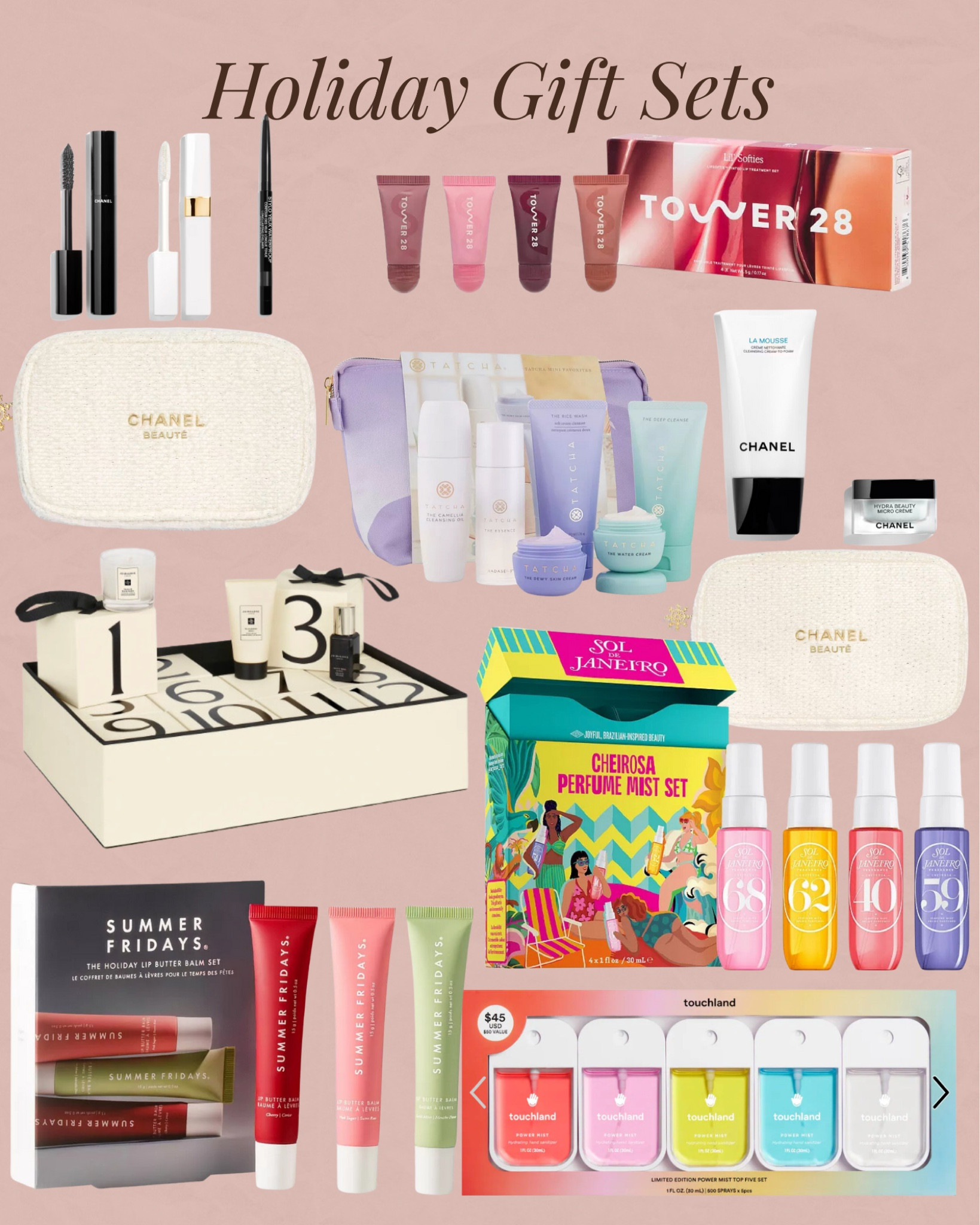 Holiday. Christmas. Gift sets. Beauty. Makeup. Skincare. Gift ideas. Chanel. Tower 28. Summer Fridays. Jo Malone. Sol de janeiro. Touchland. Trending. Best sellers. Viral  

#LTKGiftGuide #LTKSeasonal #LTKHoliday