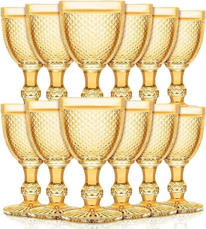 Bokon 12 Pack Glass Goblets Set 10 oz High Clear Wine Glass Vintage Water Goblets Cups Embossed D... | Amazon (US)