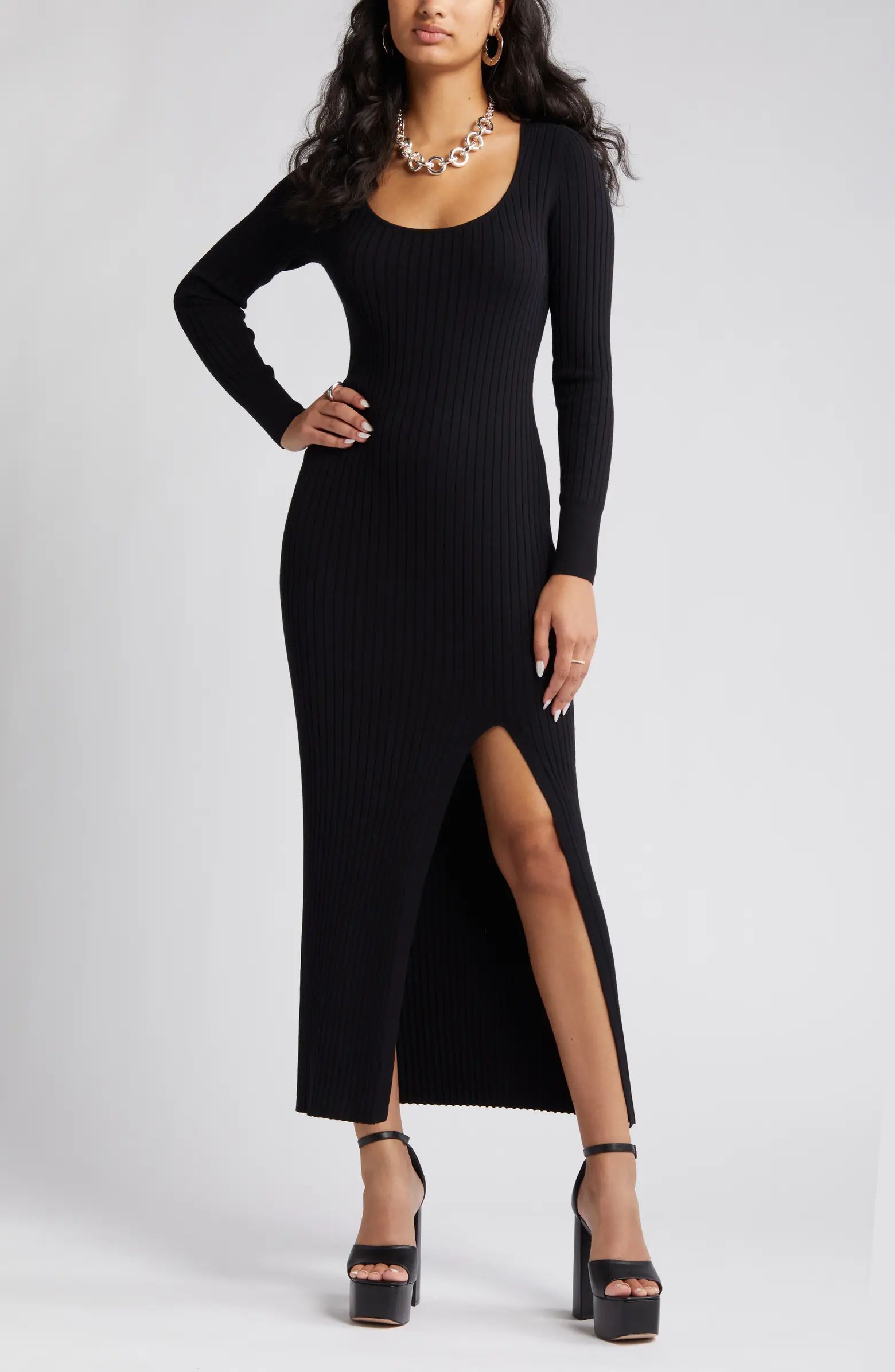 Scoop Neck Long Sleeve Rib Sweater Dress | Nordstrom