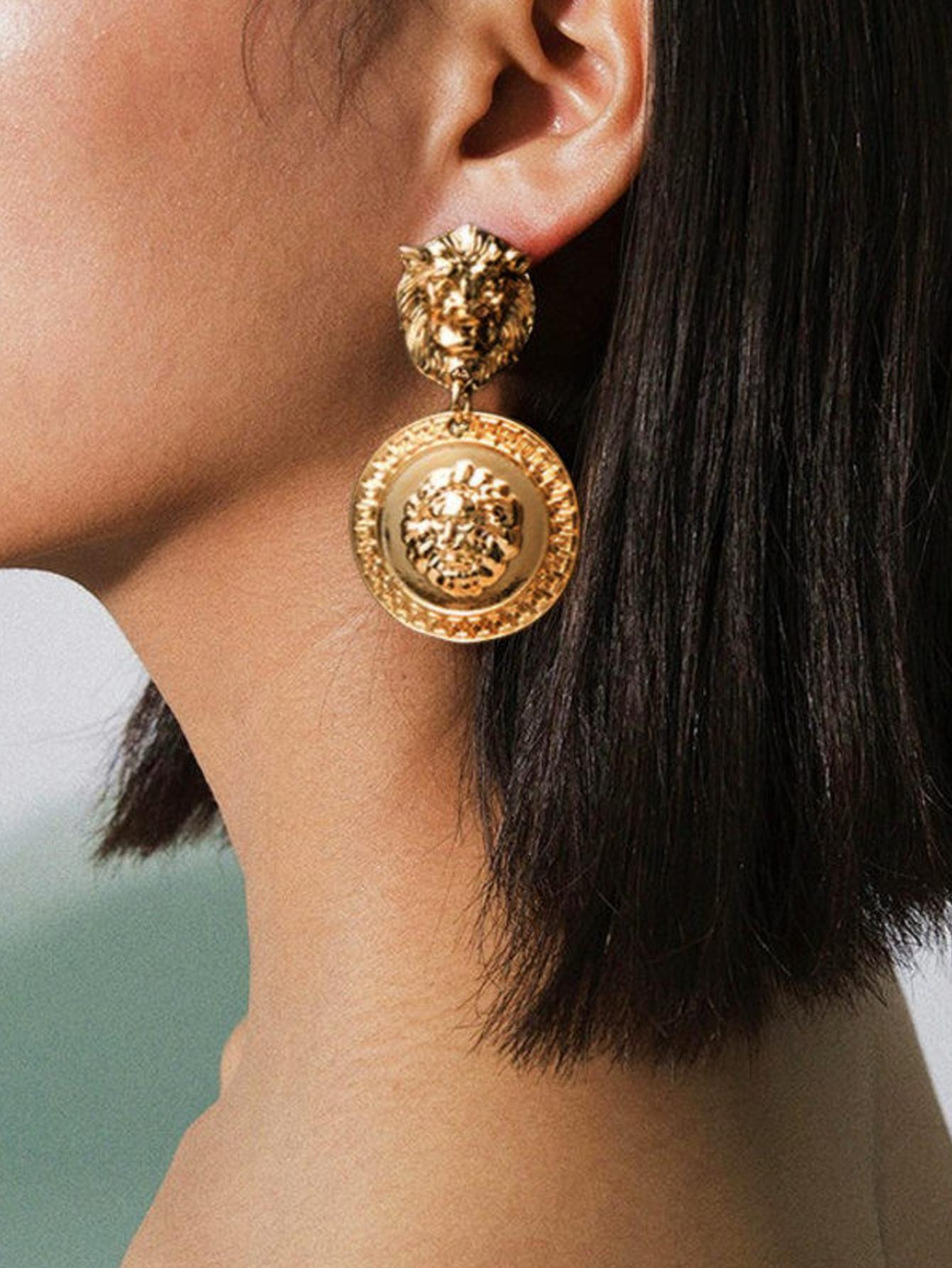 Lion Head Decor Round Drop Earrings | SHEIN