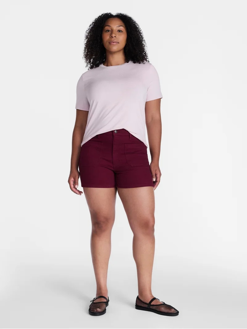 Time and Tru Women's High Rise Patch Pocket Denim Short, 4" Inseam, Sizes 0-20 | Walmart (US)
