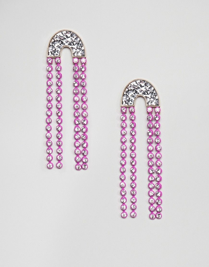 ASOS DESIGN earrings with jewel strands and glitter - Gold | ASOS US