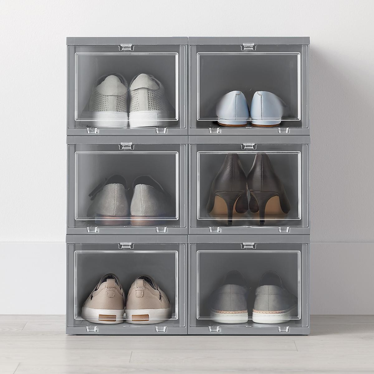 Small Grey Drop-Front Shoe Box Case of 6 | The Container Store