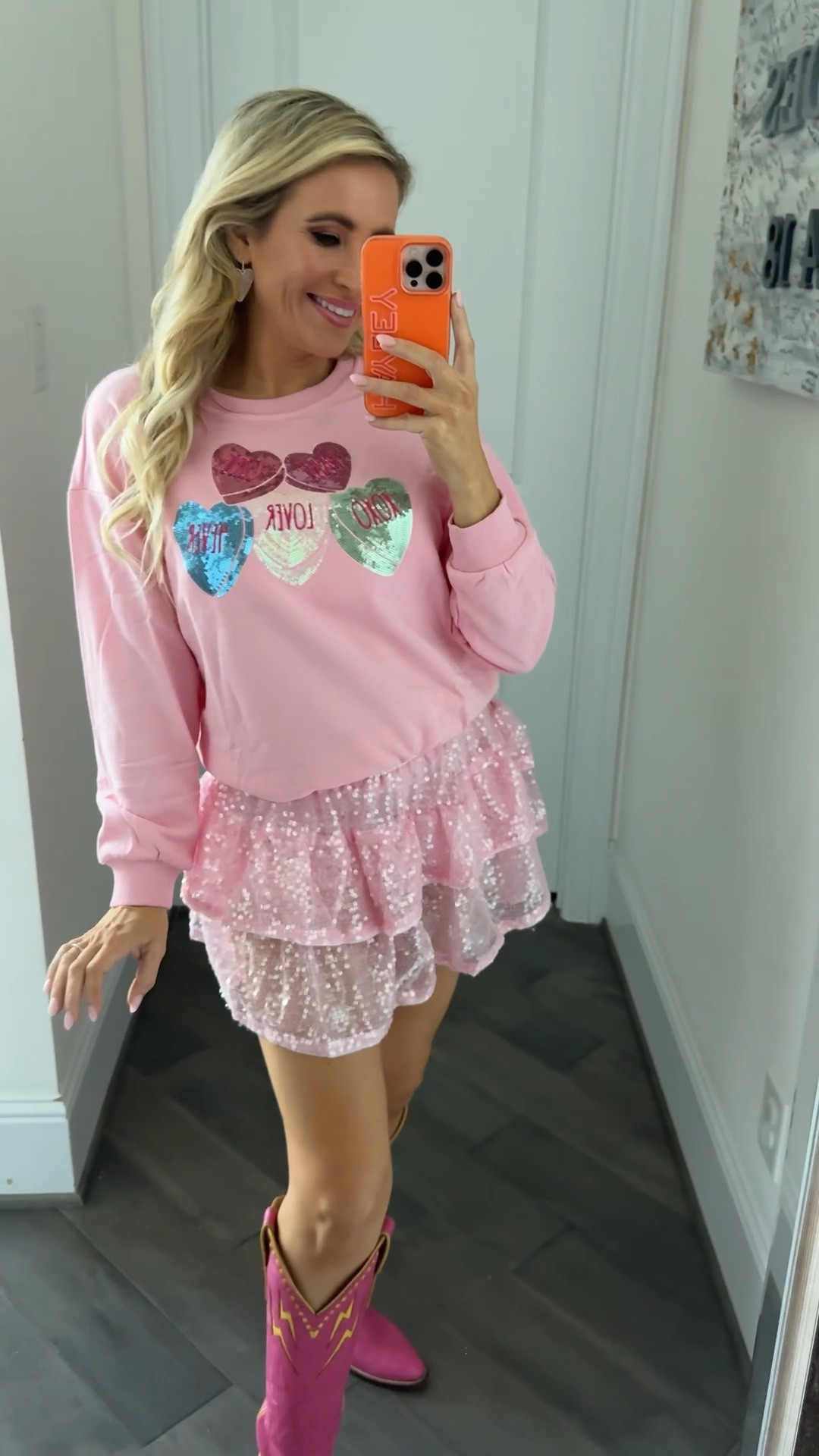 Valentine’s Day sequin sweatshirt and pink sequin skirt with built in shorts from Amazon. Sizing 👉🏻 SMALL I’m 5’4 | 120 lbs | 32C | 25” Waist | Typically a Small 

#LTKFindsUnder50 #LTKSeasonal