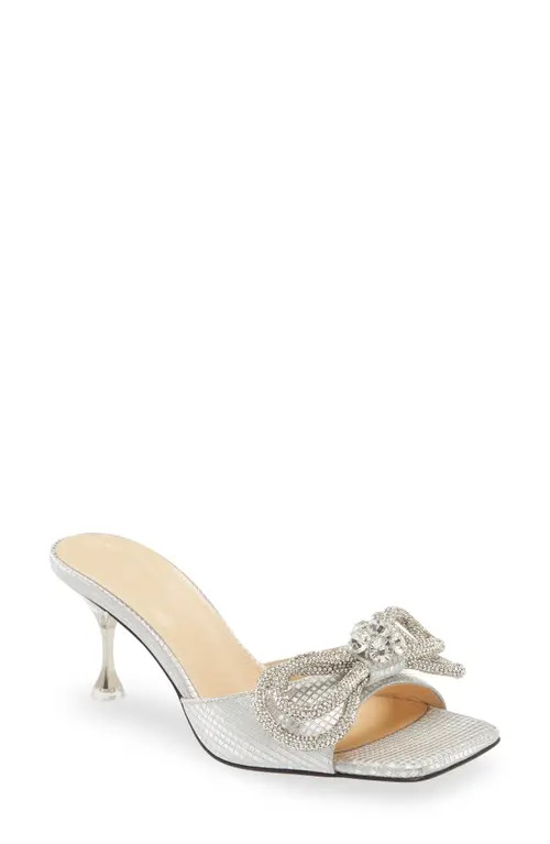 Mach & Mach Double Bow Slide Sandal in Silver Cube at Nordstrom, Size 7.5Us | Nordstrom