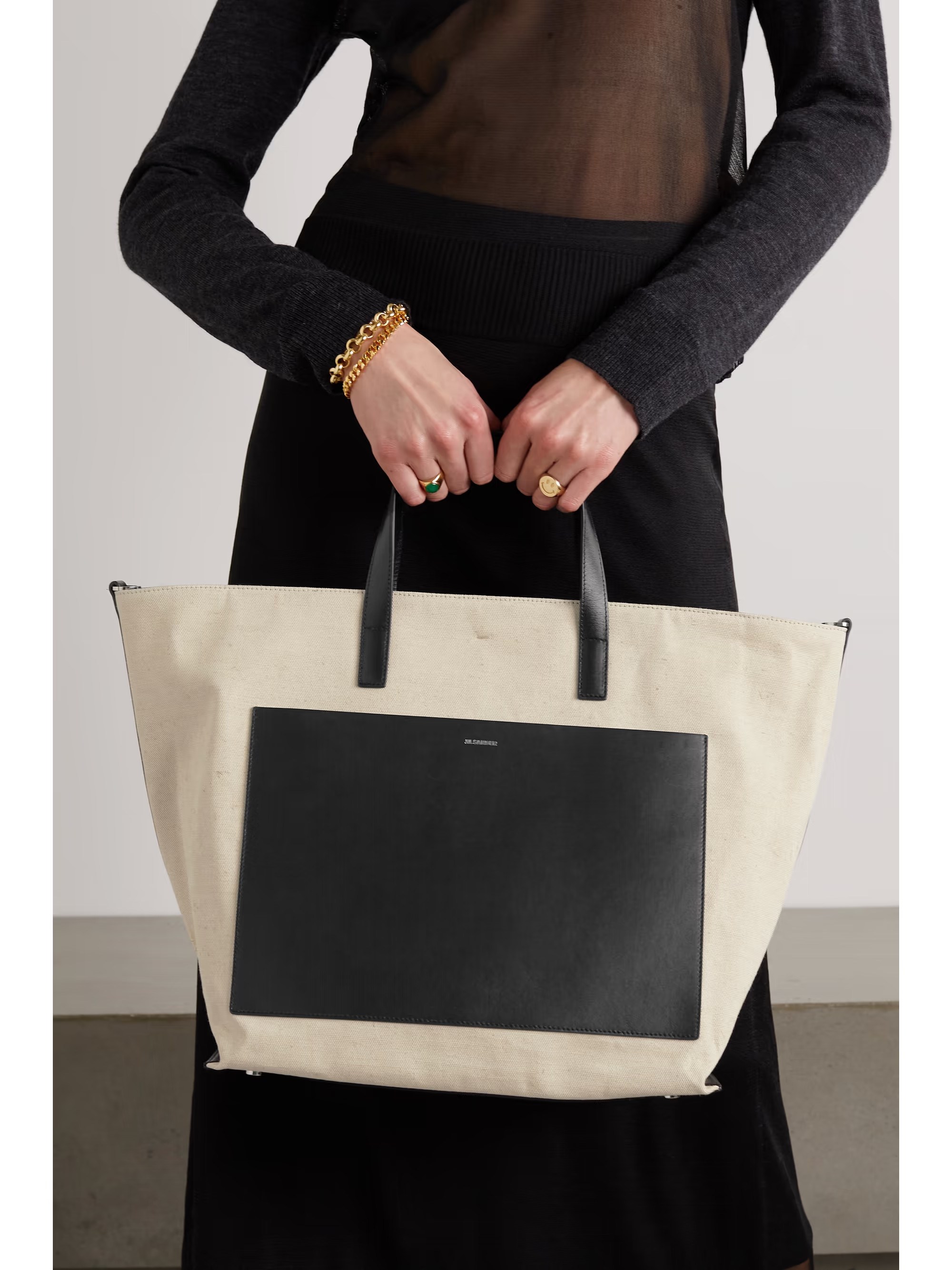 Neutral Medium leather-trimmed canvas tote | JIL SANDER | NET-A-PORTER | NET-A-PORTER (US)